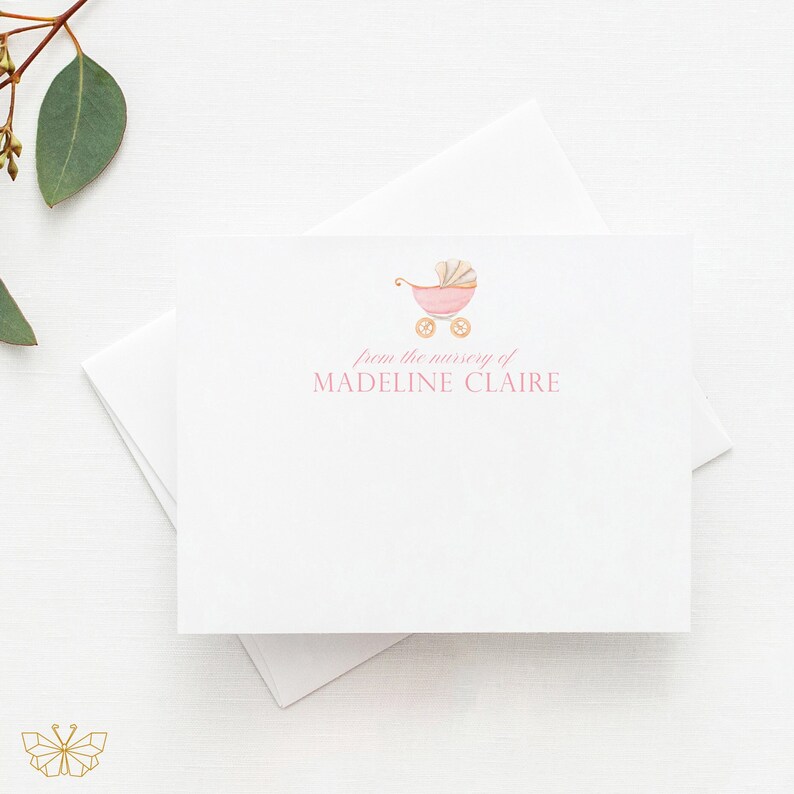 Pink Carriage Baby Shower Thank You Cards, From the Nursery of Notecards, Personalized Baby Shower Thank You Cards, Pink Baby Shower Notes image 6