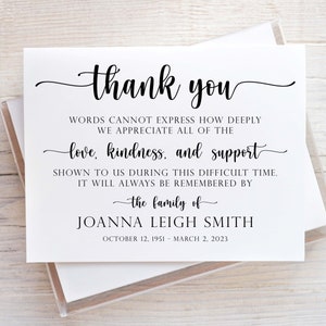Personalized Funeral Thank You Cards, Sympathy Acknowledgement Cards, Bereavement Stationery image 1