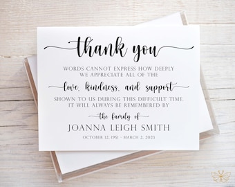 Personalized Funeral Thank You Cards, Sympathy Acknowledgement Cards, Bereavement Stationery