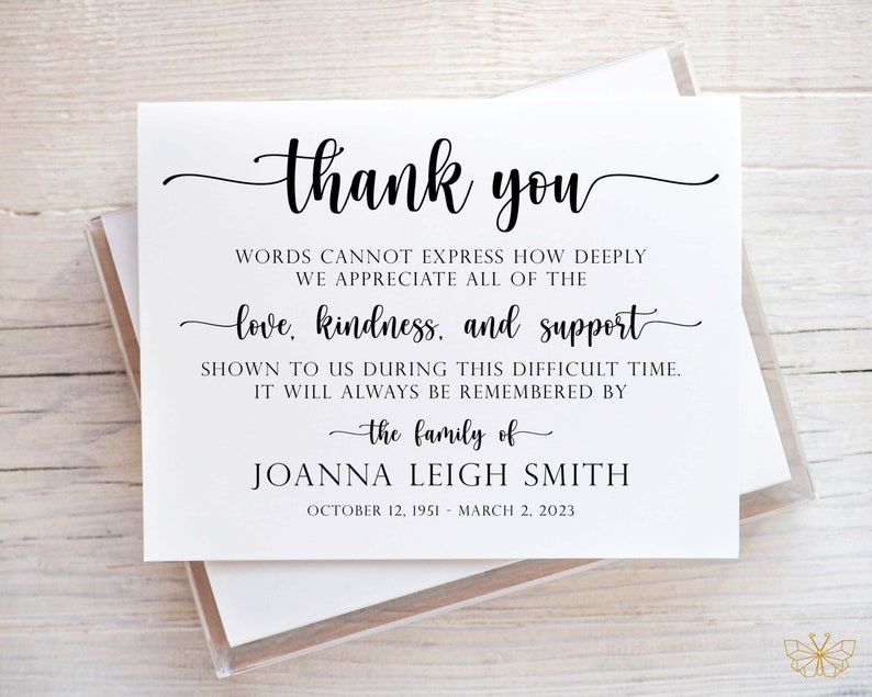 Personalized Funeral Thank You Cards, Sympathy Acknowledgement Cards, Bereavement Stationery image 1