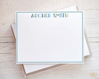 Personalized Boy Stationery, Kids Name Notecards