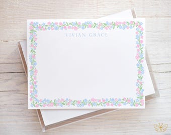 Personalized Watercolor Floral Stationery, Women Notecard Set, Floral Girl Note Cards