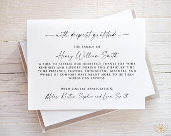 Personalized Funeral Thank You Cards, Sympathy Acknowledgement Cards, Bereavement Stationery