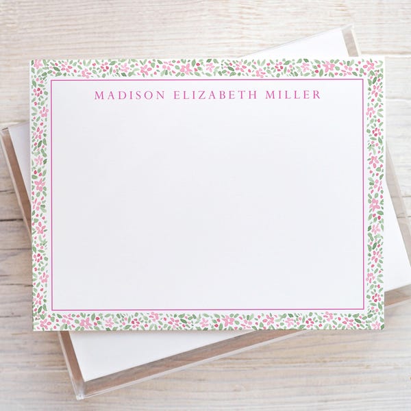 Personalized Watercolor Floral Stationery, Women Notecard Set, Floral Girl Note Cards