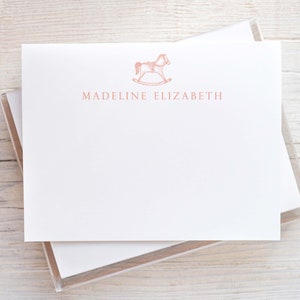 Blush Baby Shower Thank You Cards, Personalized Baby Notecards, Vintage Newborn Note Cards, Baby Girl Stationery, Baby Stationary Set
