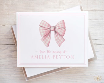 Bow Stationery, Gingham Stationery, From the Nursery of Thank You Cards, Baby Girl Thank You Notes, Bow Baby Shower Thank You Cards