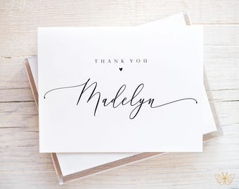 Personalized Bridal Shower Thank You Cards, Bulk Minimal Thank You Cards