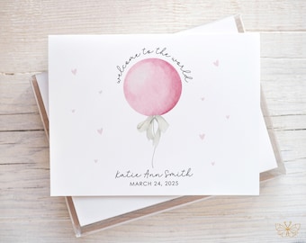 Personalized New Baby Girl Card, Welcome Baby Card, Baby Shower Card for Girl, Baby Congratulations Card, Welcome to the World