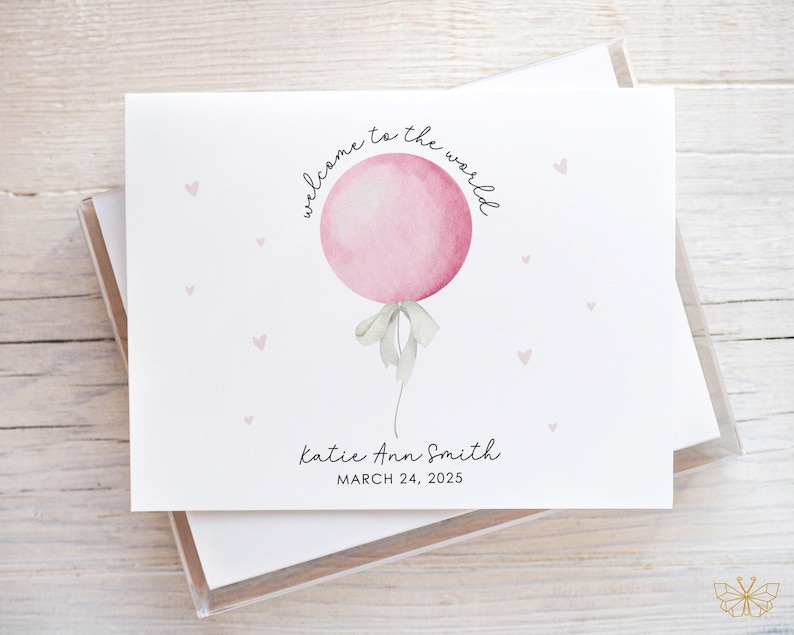 Personalized New Baby Girl Card, Welcome Baby Card, Baby Shower Card for Girl, Baby Congratulations Card, Welcome to the World bild 1