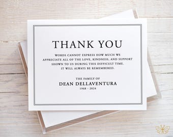 Personalized Funeral Thank You Cards, Sympathy Acknowledgement Cards, Bereavement Stationery