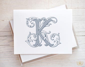 Personalized Monogram Stationery, Monogrammed Note Cards, Initial Notecards