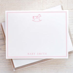 Pink Baby Shower Thank You Cards, Personalized Baby Notecards, Vintage Newborn Note Cards, Baby Girl Stationery, Baby Stationary Set