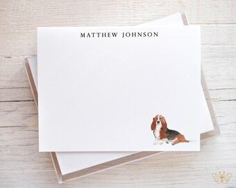 Personalized Basset Hound Stationery, Basset Hound Notecards, Dog Note Cards and Envelopes, Gift for Dog Lover