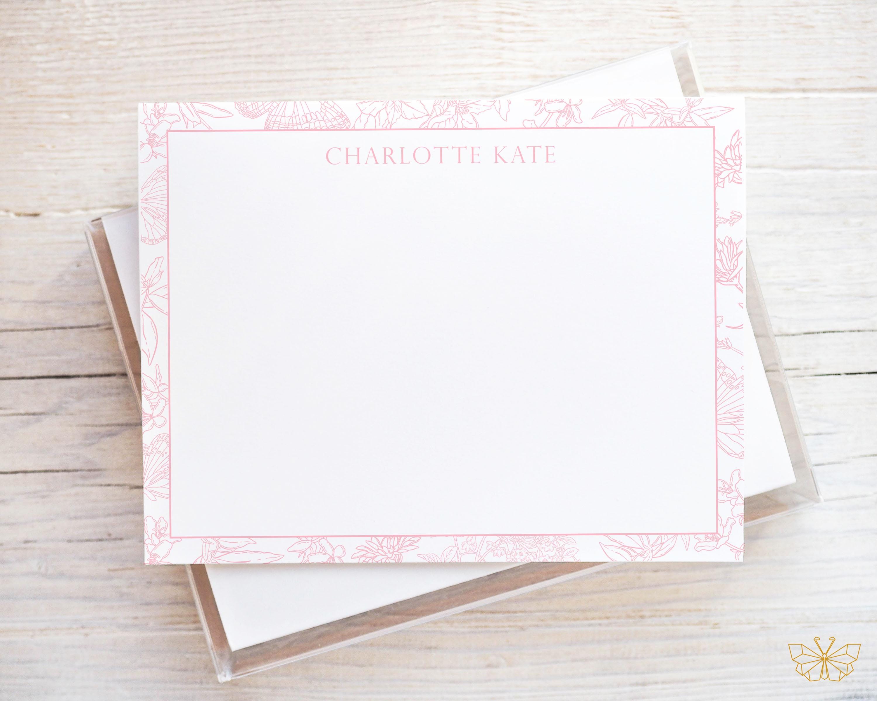 Chinoiserie Stationery, Personalized French Toile Notecards, Pink Botanical Stationery, Chinoiserie Thank You Cards, Pink and White Toile