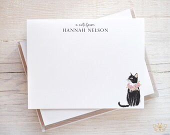 Personalized Cat Stationery, Black Cat Stationery, Cat Notecards, Gifts for Cat Lovers