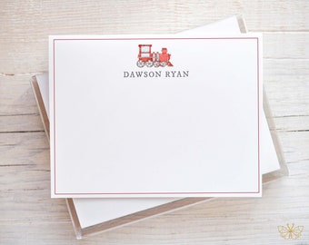 Personalized Train Note Cards with Envelopes, Choose Flat or Folded