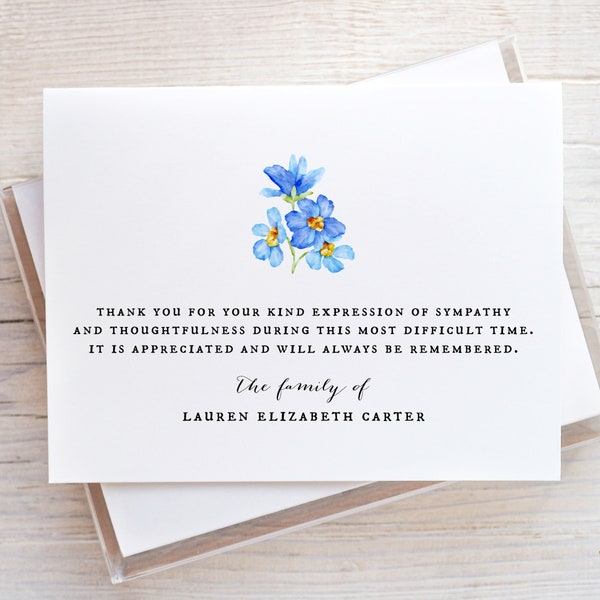 Personalized Funeral Thank You Cards, Sympathy Acknowledgement Cards, Bereavement Stationery