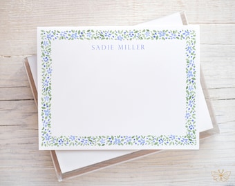 Personalized Watercolor Floral Stationery, Women Notecard Set, Floral Girl Note Cards
