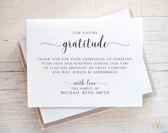 Personalized Funeral Thank You Cards, Sympathy Acknowledgement Cards, Bereavement Stationery