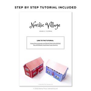 Nordic Village paper models: a set of two printable miniature houses PDF download. imagem 6