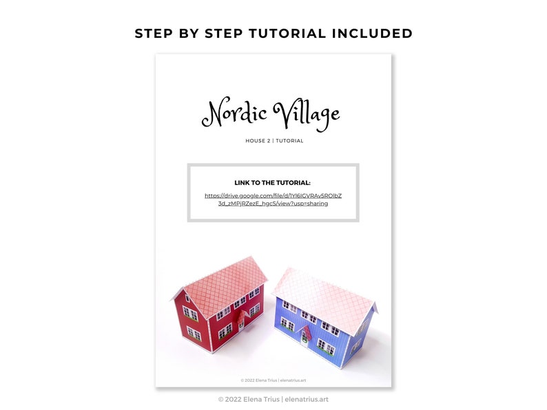 Nordic Village paper models: a set of two printable miniature houses PDF download. imagem 6