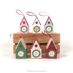 Printable Christmas ornaments: print and assemble these DIY gift boxes and use them as Christmas tree decor PDF download. image 1