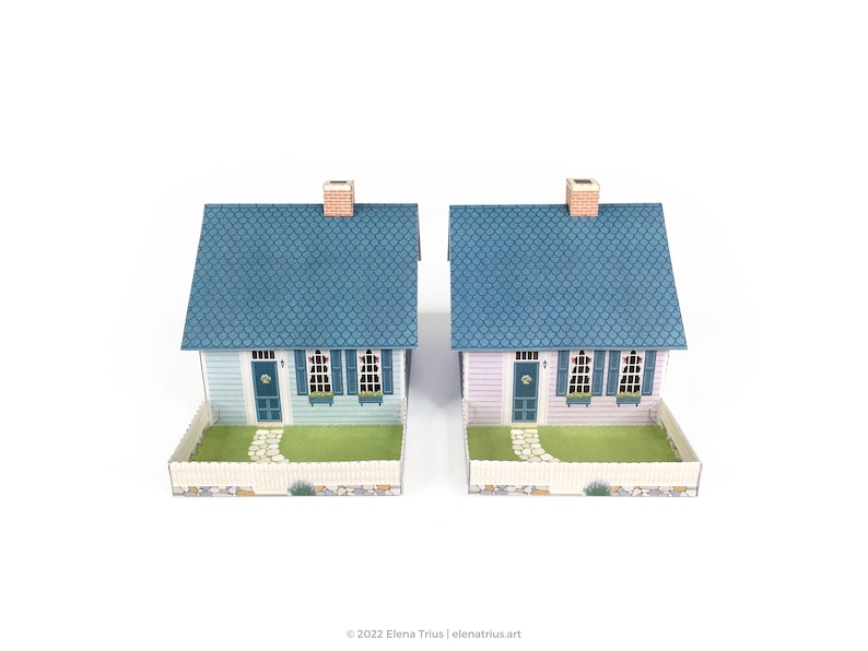 New England paper village: a set of two printable miniature houses PDF download. image 2