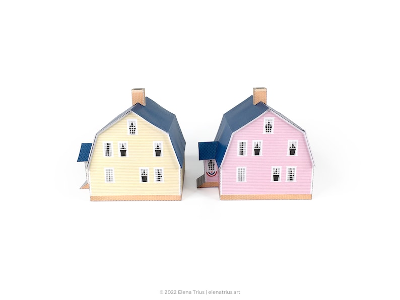 New England paper village: a set of two printable miniature houses PDF download. image 3