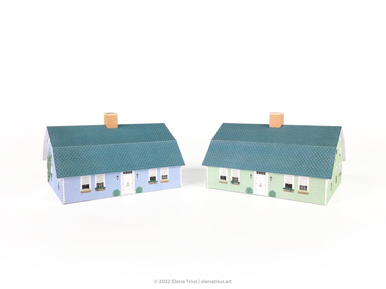 New England Paper Village: een set van twee afdrukbare miniatuurhuizen PDF-download. afbeelding 2