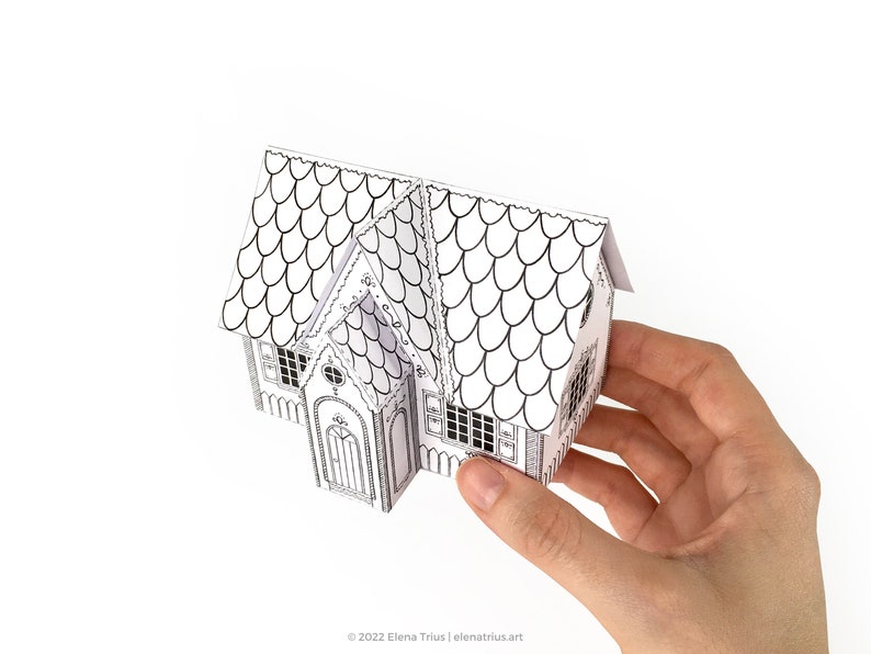 Maison en pain d'épice imprimable : une décoration de Noël DIY à colorier téléchargement PDF. image 4