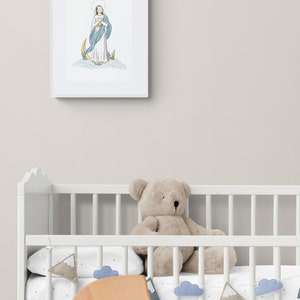 Art mural imprimable Vierge Marie : une illustration catholique pour une chambre d'enfant au format A4, A5 et lettre US image 4
