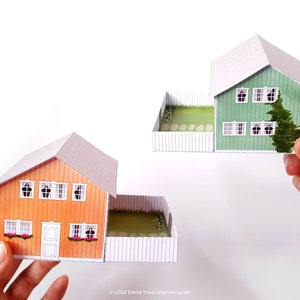 Nordic Village paper models: a set of two printable miniature houses PDF download. image 3