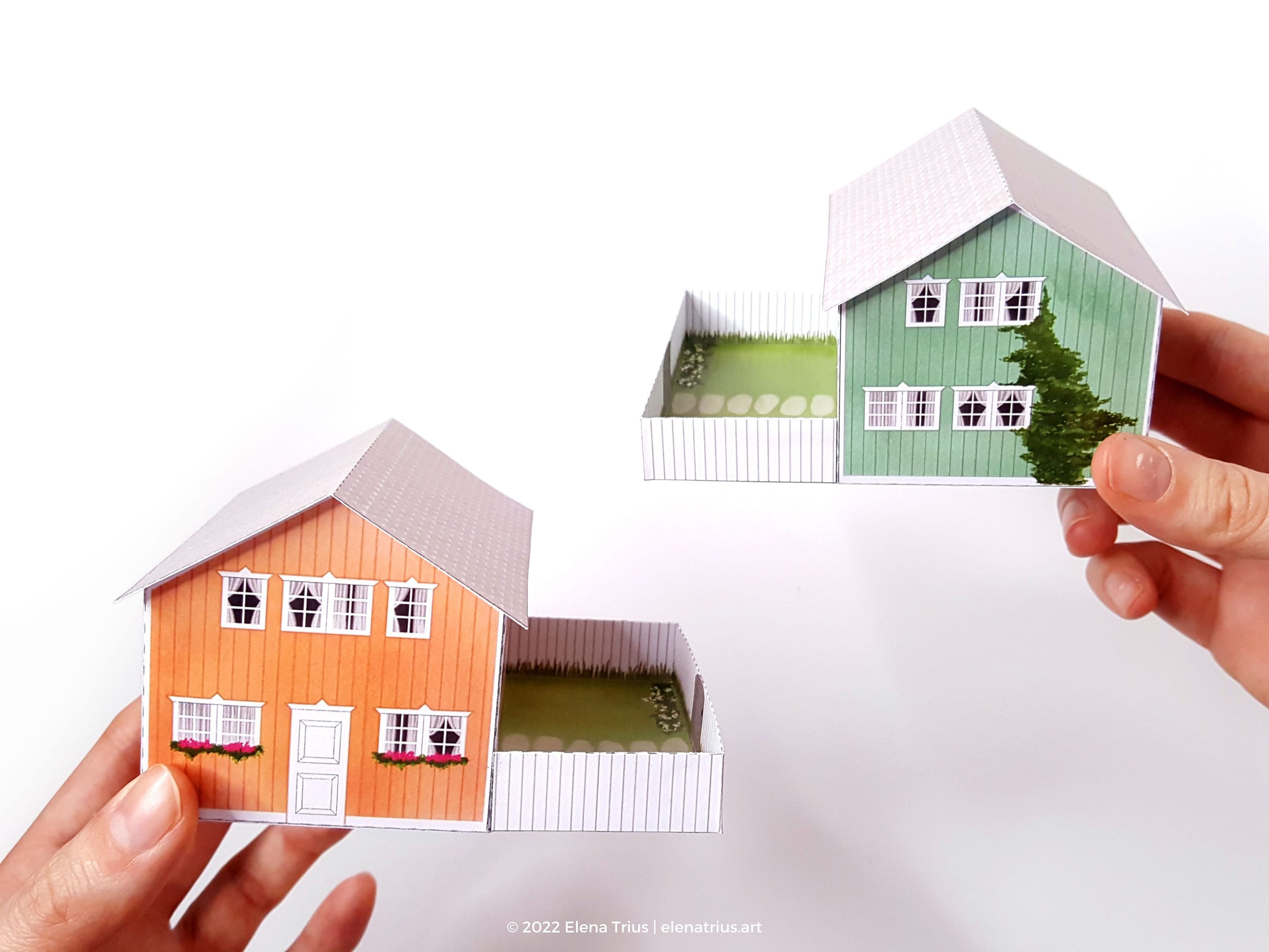 Maquetas de papel pueblo nórdico: un conjunto de dos casas en miniatura  para imprimir descarga PDF. -  México