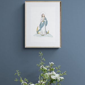 Art mural imprimable Vierge Marie : une illustration catholique pour une chambre d'enfant au format A4, A5 et lettre US image 5