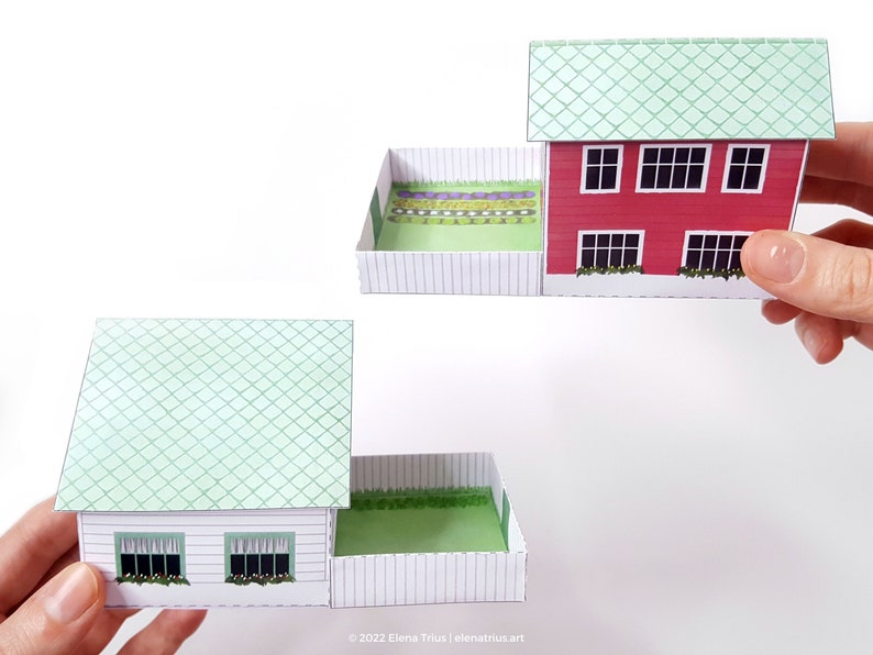 Nordic village paper models: a set of two printable miniature houses PDF download. image 4