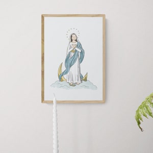 Art mural imprimable Vierge Marie : une illustration catholique pour une chambre d'enfant au format A4, A5 et lettre US image 2