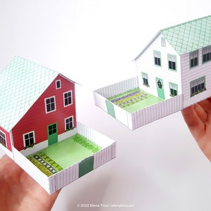 Nordic village paper models: a set of two printable miniature houses PDF download. image 5