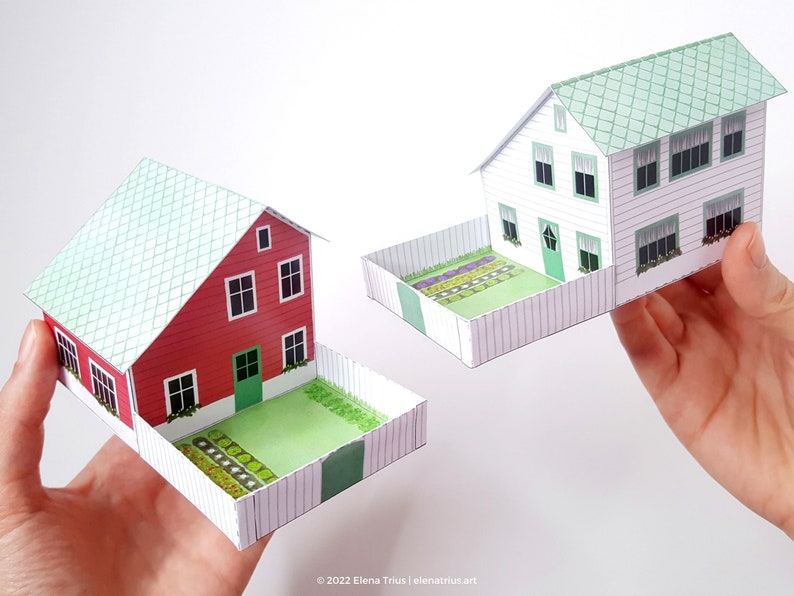 Nordic village paper models: a set of two printable miniature houses PDF download. image 5