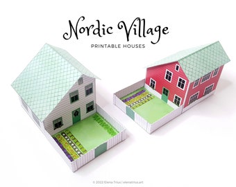 Nordic village paper models: a set of two printable miniature houses (PDF download).