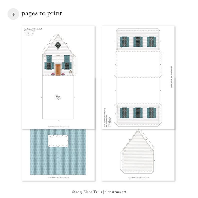 New England paper village: a printable miniature church PDF download. image 2