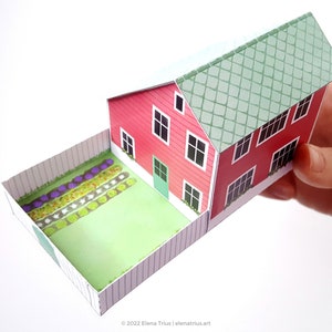 Nordic village paper models: a set of two printable miniature houses PDF download. image 2