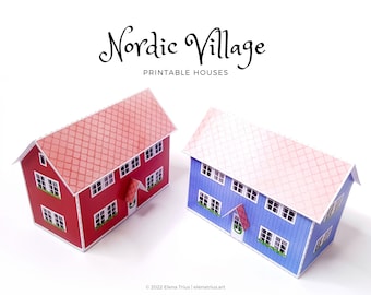 Nordic Village paper models: a set of two printable miniature houses (PDF download).