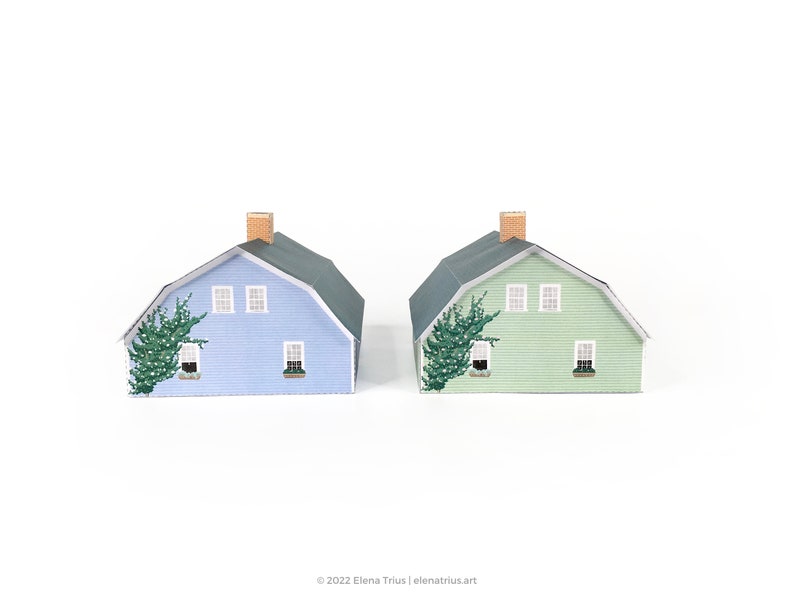 New England Paper Village: een set van twee afdrukbare miniatuurhuizen PDF-download. afbeelding 3