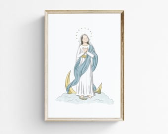 Immaculate Conception Printable Art | Instant Download | Catholic Art Print | Virgin Mary Portrait | Catholic Illustration | Saint Art