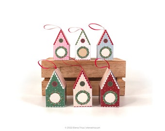 Printable Christmas ornaments: print and assemble these DIY gift boxes and use them as Christmas tree decor (PDF download).