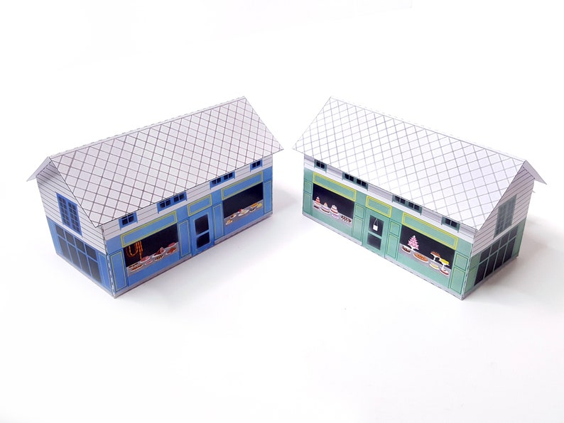 Nordic Village paper models: a set of two printable miniature shops PDF download. image 3