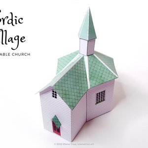 Nordic Village paper model: a printable miniature church PDF download. image 1