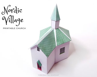 Nordic Village paper model: a printable miniature church (PDF download).