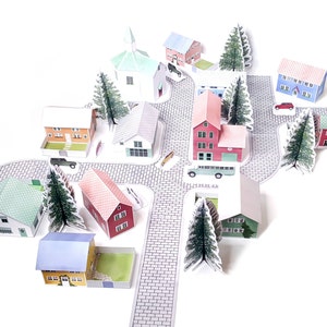 Town Diorama Paper Crafting Set: a DIY Printable Model of a Miniature Village for Holiday Home Decor and Childrens School Projects image 1