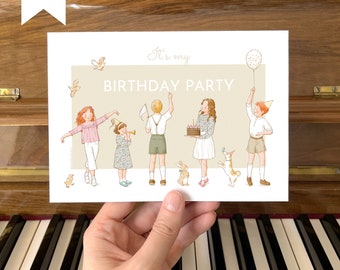 Compila l'invito di compleanno: un invito vuoto compilabile per la festa dei tuoi bambini. Biglietto stampabile fai da te con grafica originale ad acquerello (5x7)